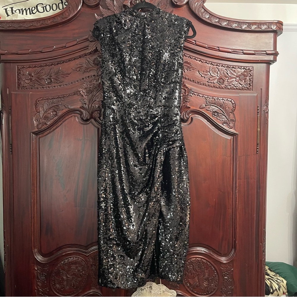 Elegant Black Sequin Midi Dress